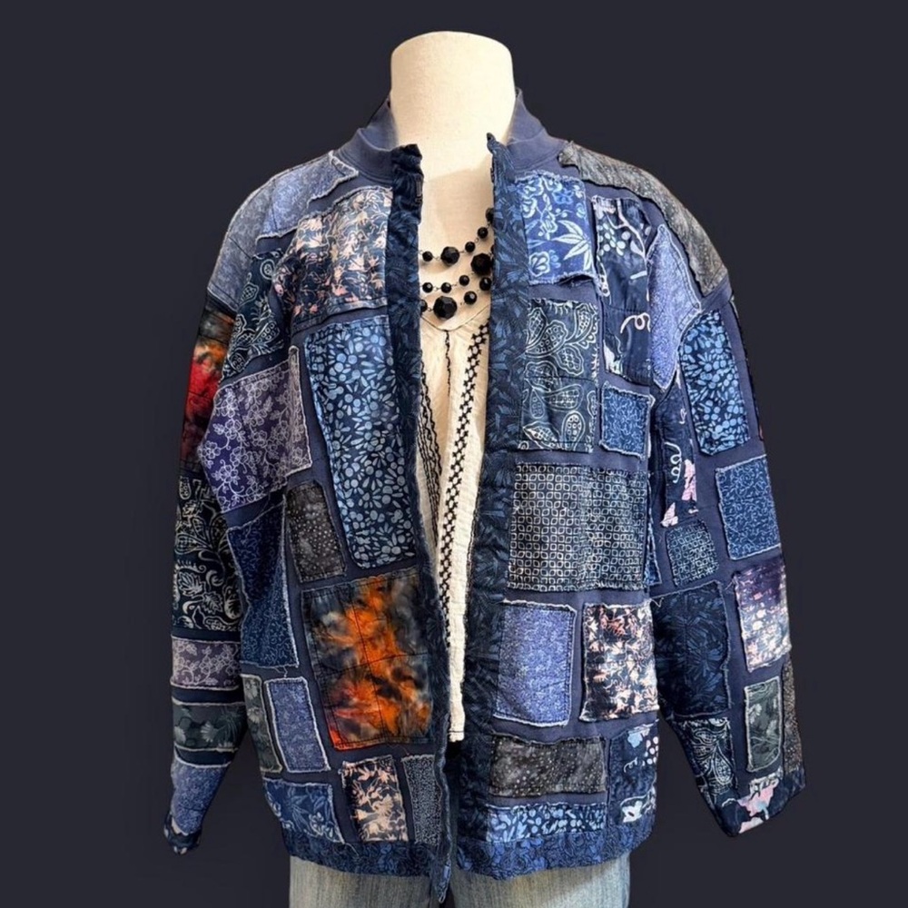 Blue Patchwork Bomber Jacket - image 1